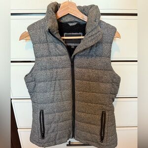 Banana Republic Charcoal Women's Quilted Vest with Detachable fur hood.